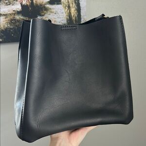 Portland Leather Goods Black Butterfly Bucket Bag